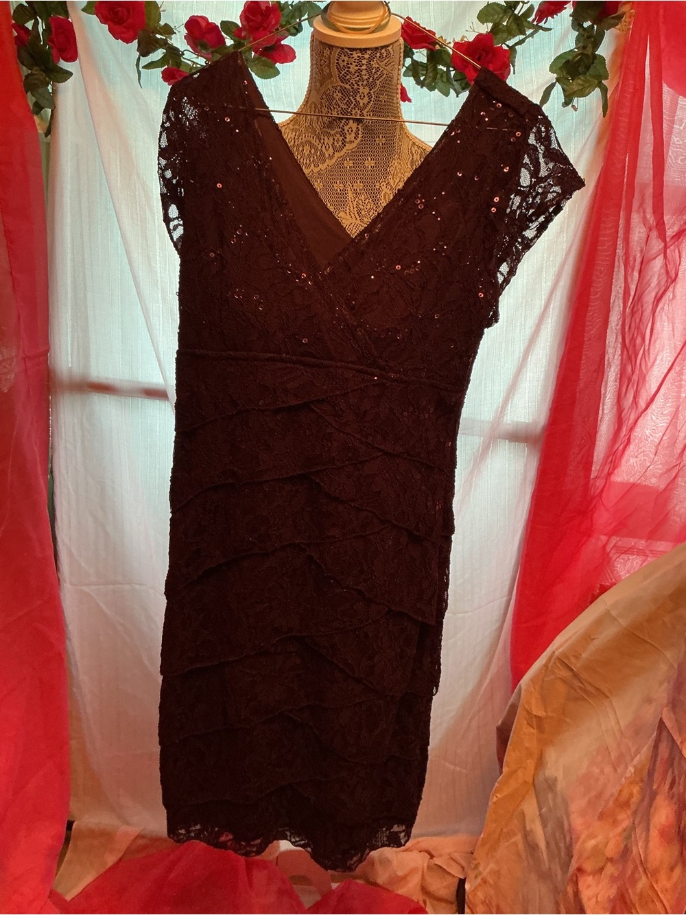 Scarlett Black Lace Tiered Midi Dress